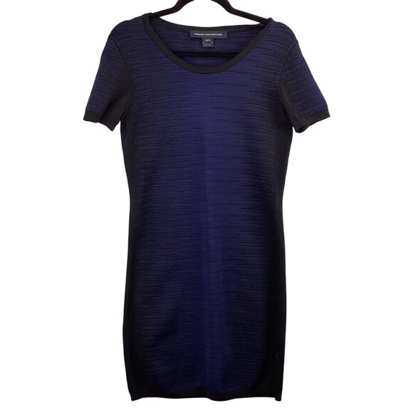 French Connection Dress Size 12 Bodycon‎ Navy & Black Dani Degrade Short Sleeve - Picture 2 of 10